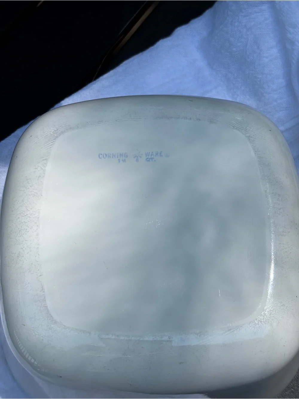 Corning ware 1960s 1 3/4 Quart White Casserole with Blue Floral Design